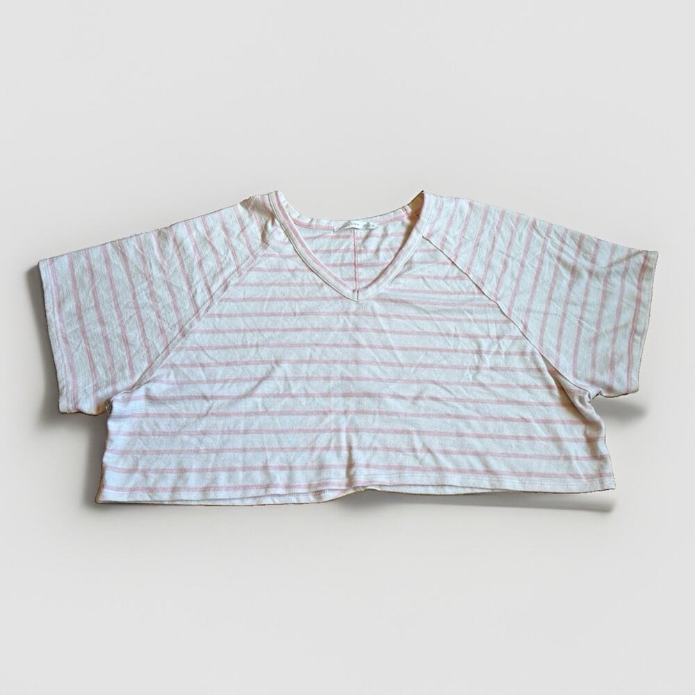 Altar’d State Women’s Pink White Striped Cropped Sylvie Top Size L